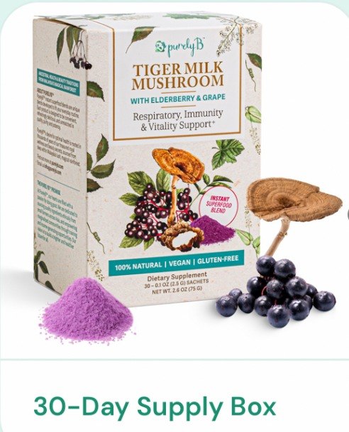 PurelyB Tiger Milk Mushroom 30-Day Supply Box